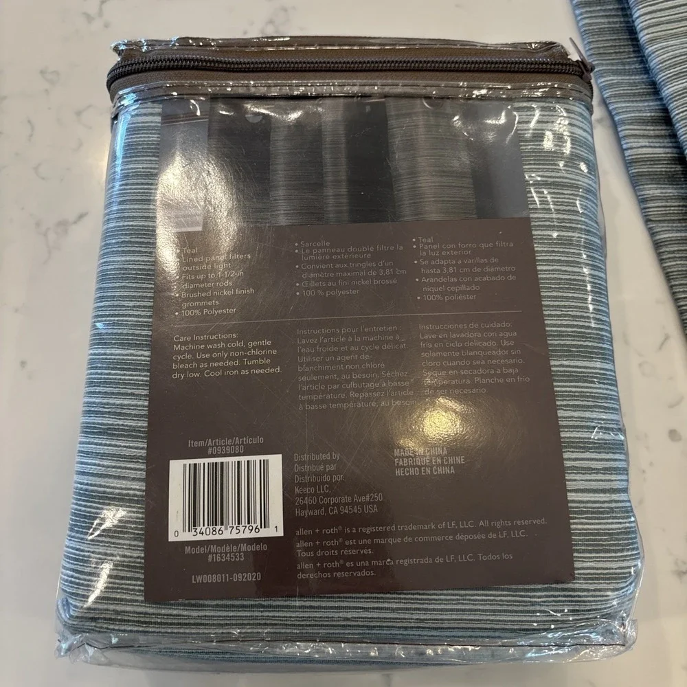 Allen & Roth Window Curtain Grommet Top 2 Panels Teal Stripe 54